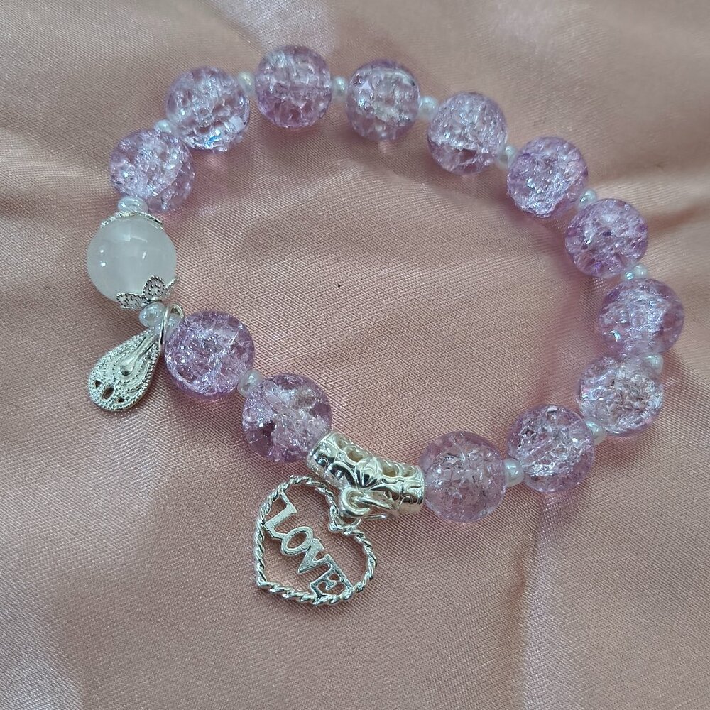 Beaded Stretch Bracelet with Heart Charm